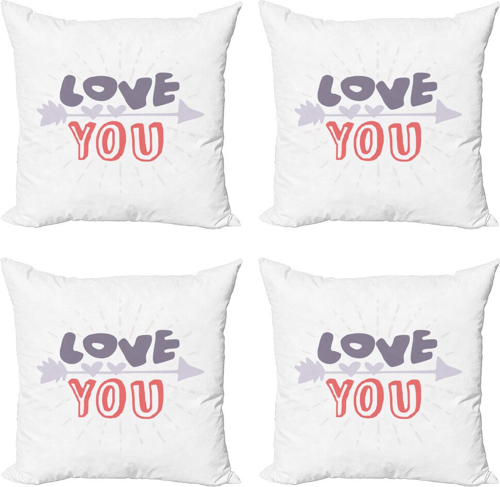 ABAKUHAUS Ich liebe dich Kissenbezug Set (4 Stück), Valentinstag Thema Wörter, Moderner Doppelseitiger Digitaldruck, 45 cm x 45 cm, Auberginen-li...
