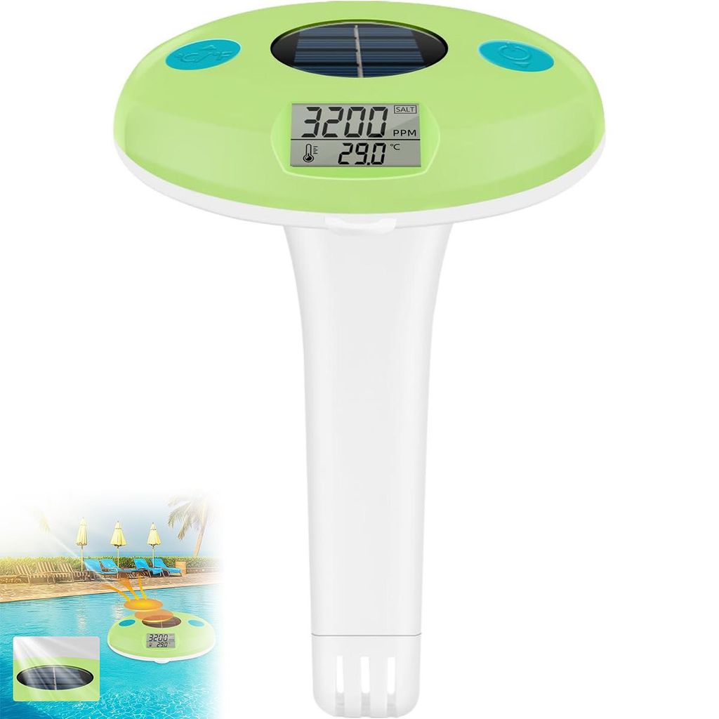 Solar-Schwimmbad-Salz- & Temperaturtester – schwimmend, misst Salzgehalt 0–9990 ppm & Temperatur 0–50 °C, perfekt für Pools, Whirlpools & SPA