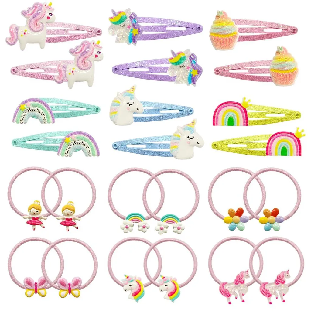 Lot de 24 barrettes et élastiques licorne pour petites filles et enfants