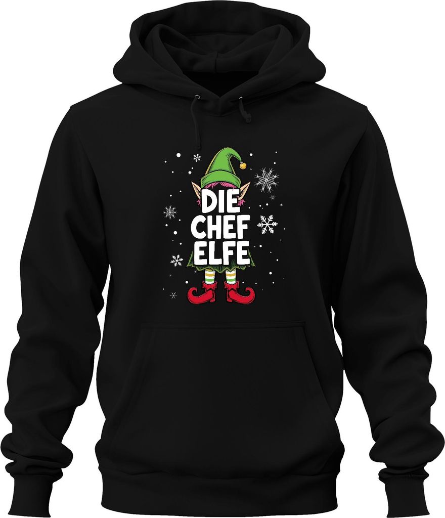 DIE CHEF ELFE Weihnachtselfe Weihnachten Wichtel Schneeflocken Uni Hoodie Kapuzenpullover, Schwarz, M