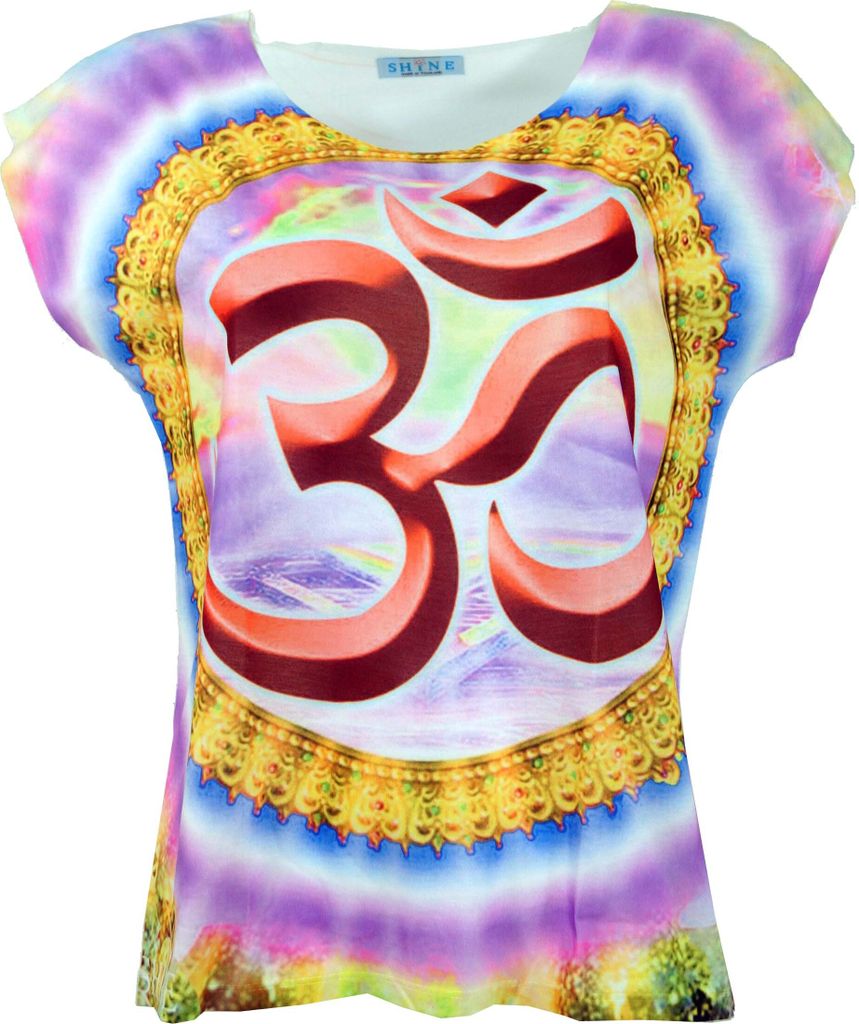 Psytrance T-Shirt, Yoga T-Shirt, Retro T-Shirt - OM, Damen, Mehrfarbig, Polyester,Baumwolle, Tops & T-Shirts