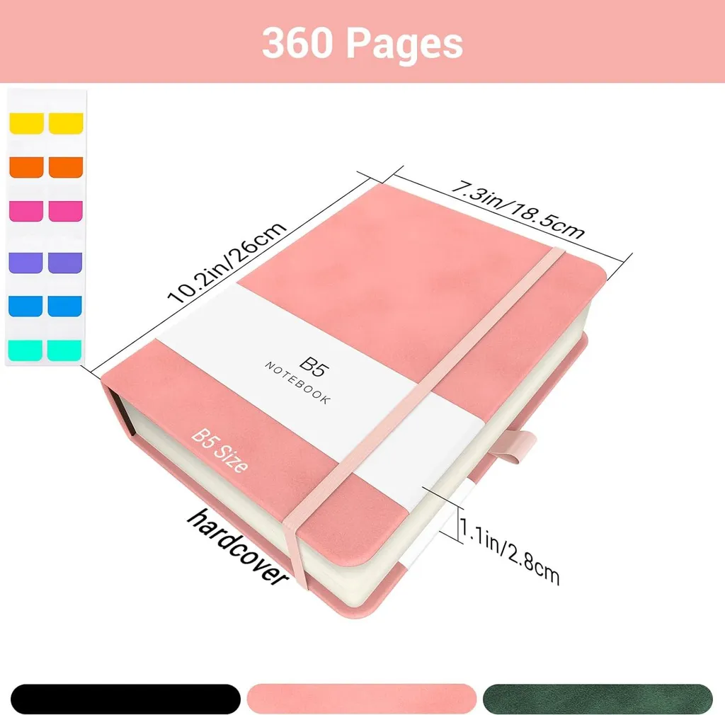 Carnet de notes 360 pages quadrillé en cuir noir format B5 luxe