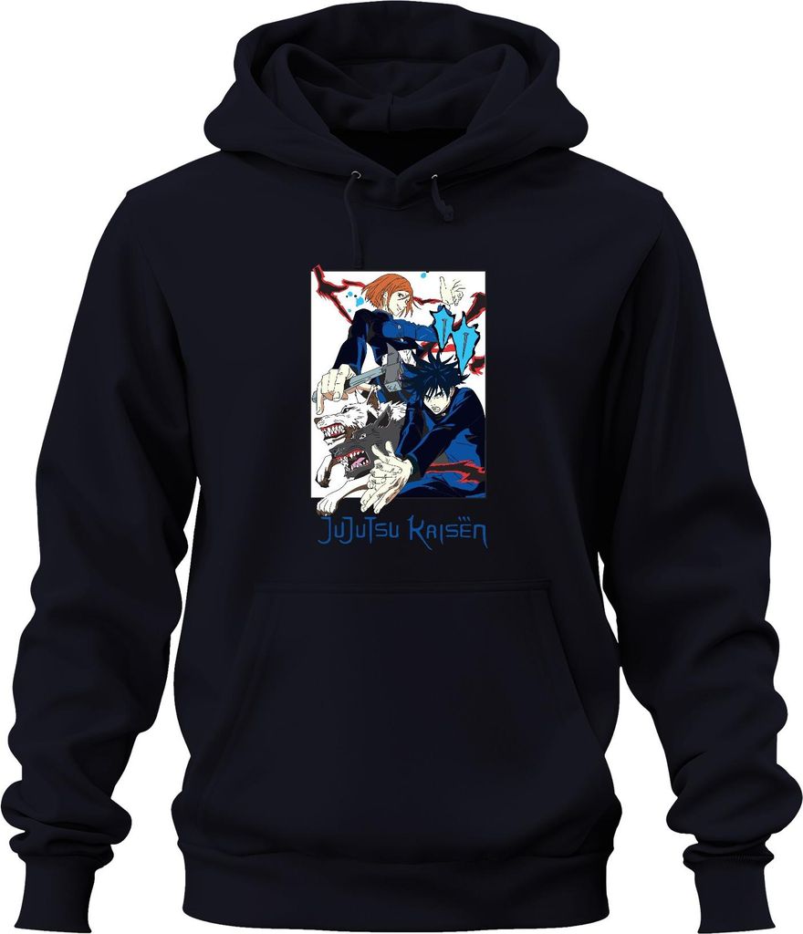 Jujutsu Kaisen Fushiguro Nobara Shikigami Hunde Anime Vintage Uni Hoodie Kapuzenpullover, Navy, XXL