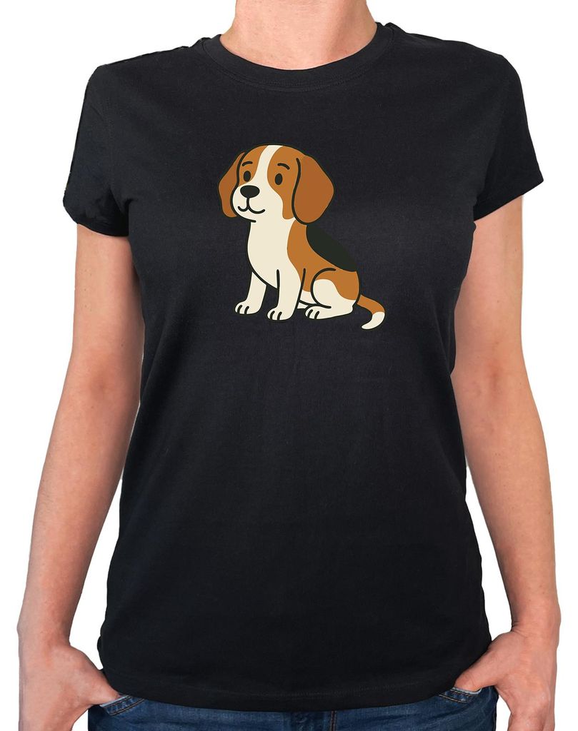 Huuraa Damen T-Shirt Beagle Comic Beagie XL Black Bio Baumwolle Fairtrade Damenshirt Geschenkidee