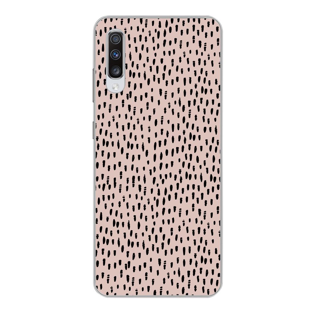 MuchoWow Handyhülle Schutzhülle Hülle für Samsung Galaxy A70 Polka dots - Rosa - Schwarz Silikon Softcase Handy Hülle - Schutzhaube