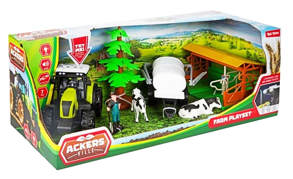 BAUERNHOF Spielset 7-teilig Traktor mit Licht und Ton PFERDESTALL Reiterhof Ranch Farm Tieren Pferd Kuh Spielzeug 48 (Milchbauernhof)