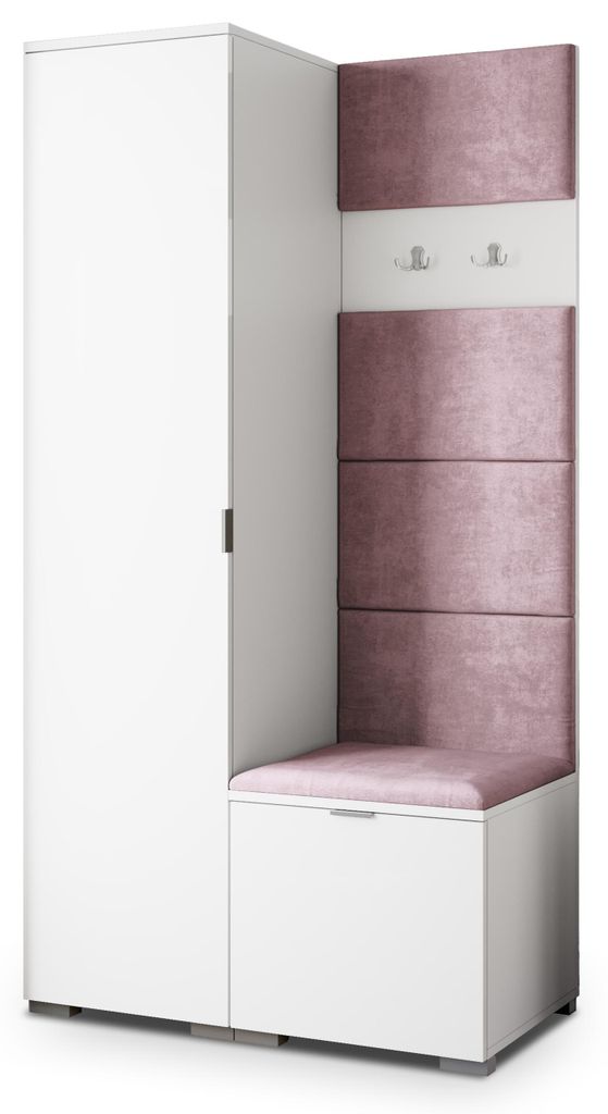Masseno Garderobe-Set LORI 95/181/51 cm Modern Garderobenschrank Weiß, Veloursstoff MONOLITH 62 (Lila)