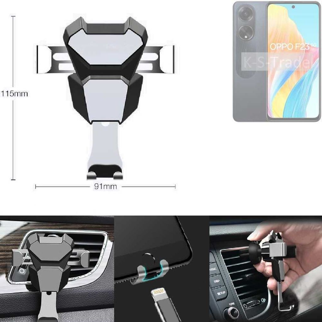 K-S-Trade Lüftungshalterung kompatibel mit Oppo F23 5G kompakte Handy-Halterung Lüftungsschlitz Lüftungsgitter Autohalterung KFZ Auto-Halterung