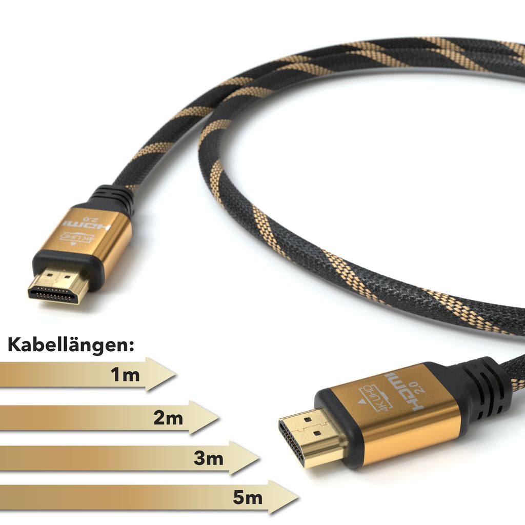 Hama High Speed HDMI Kabel 4K 3D Flachbandkabel Ethernet 2m gold 2 Meter cable 