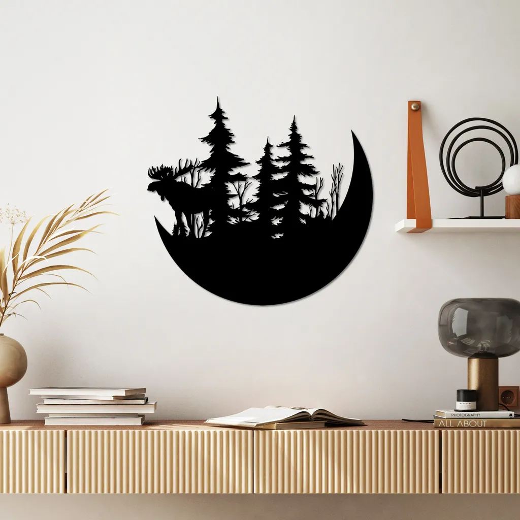 Décoration Murale en Métal Wild Nature Noir pour Salon et Bureau