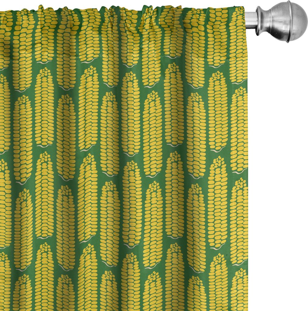 ABAKUHAUS Essen Vorhänge, Gardinen, Geometrische Stil Corns Muster Glück Ernte Essen Gemüse Gesunder, 2 Stück 75 x 245 cm, Erde Gelb und Grün