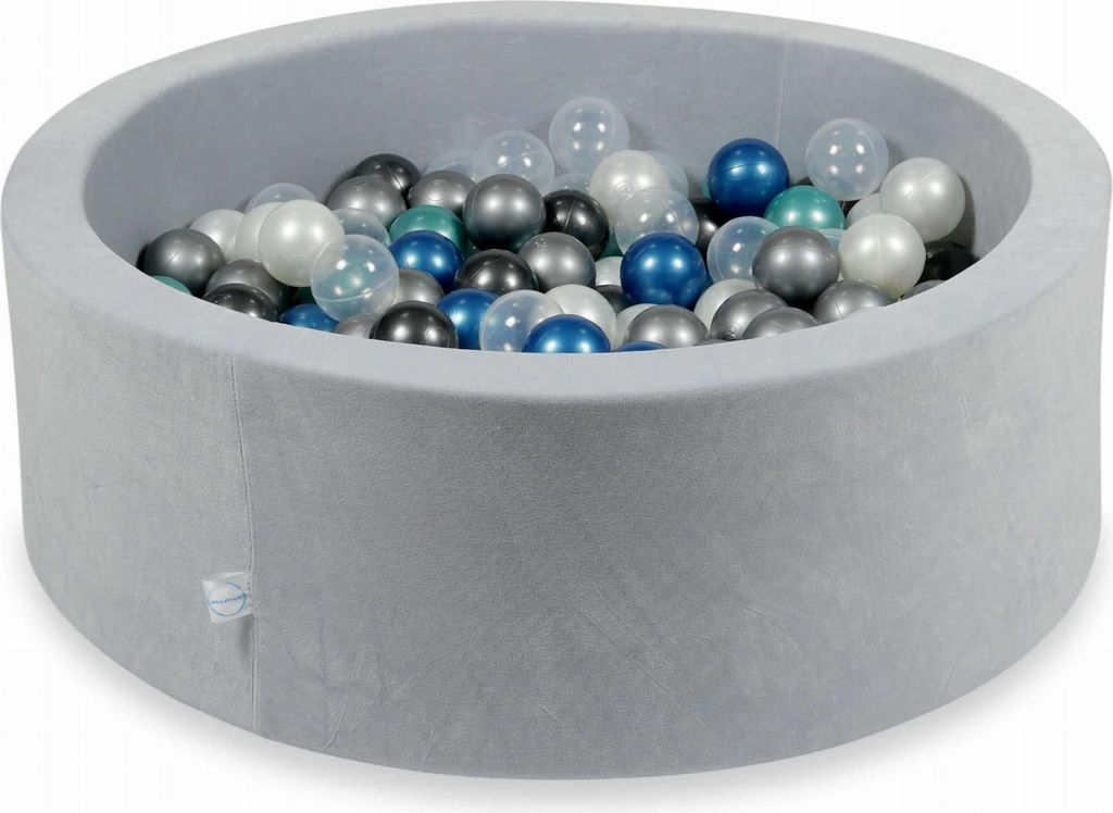 Trockenbecken 90x30cm Velvet Soft Hellgrau mit 200 Bällen: Metallic Türkis, Metallic Blau, Silber, Metallic Graphit, Transparent, Perl