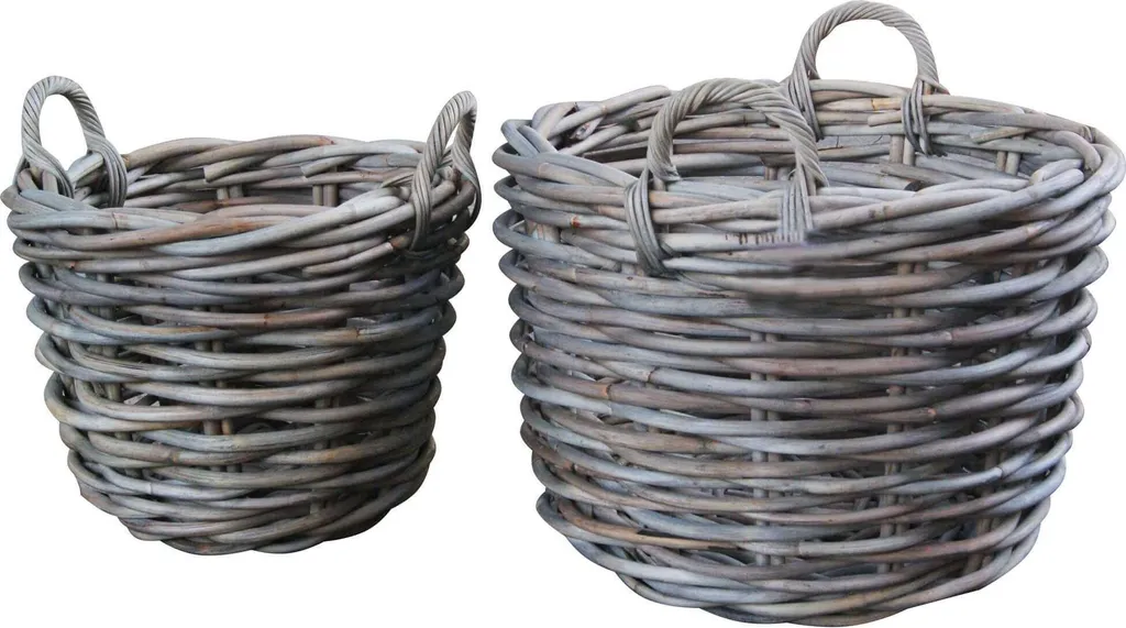 MilaniHome.it - Set Di 2 Cesti In Vimini Circolari Portatutto Per Picnic Intrecciati In Fibra Naturaledi coloreGrigio