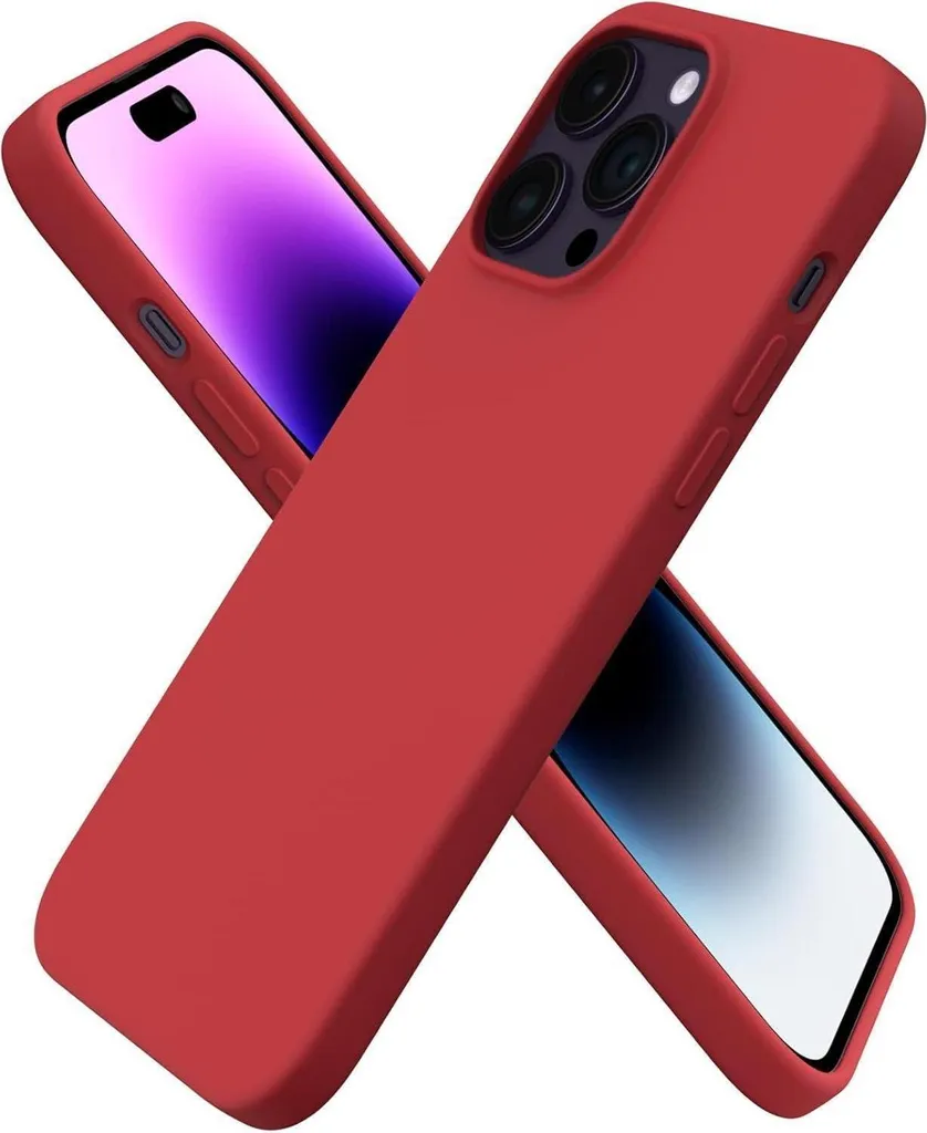 Etuano Custodia Silicone Per IPhone 14 Pro | Morbida Con Protezione Fotocamera | Ricarica Wireless | Rosso