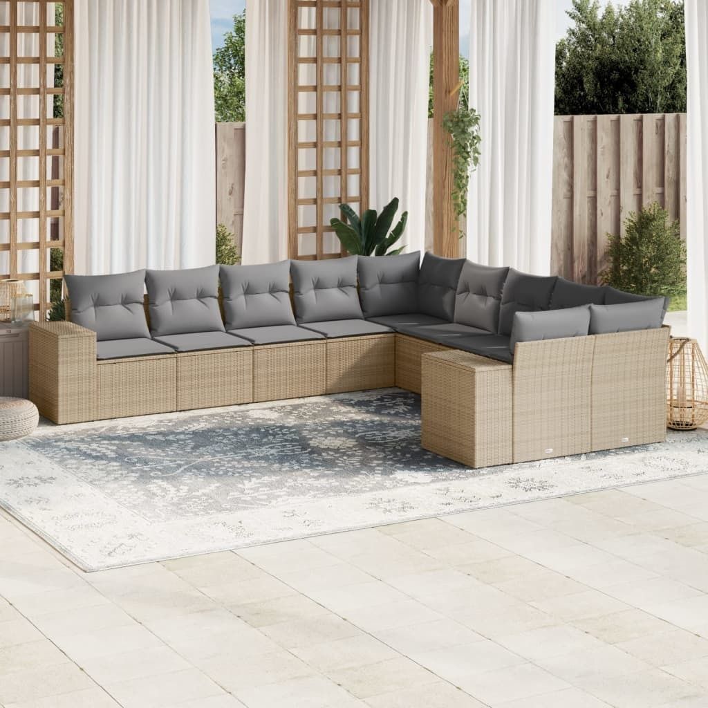 Maison Exclusive - 10-tlg. Garten-Sofagarnitur mit Kissen Beige Poly Rattan