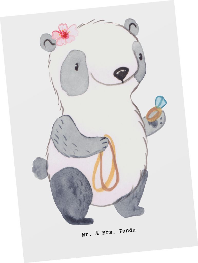 Mr. & Mrs. Panda Postkarte Goldschmiedin Herz - Weiß - Geschenk, Eröffnung, Goldschmuck, Fotokarte, Ansichtskarten, Postkarten, Ansichtskarte, Sc...
