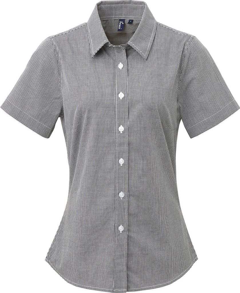 Premier Damen MicroKaro Kurzarm Bluse RW5522 (L) (Schwarz/Weiß)
