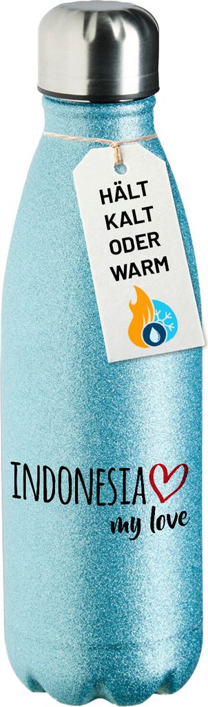 Huuraa Trinkflasche Indonesia my love 500ml Blue Edelstahl Wasserflasche Trinkflasche Geschenkidee