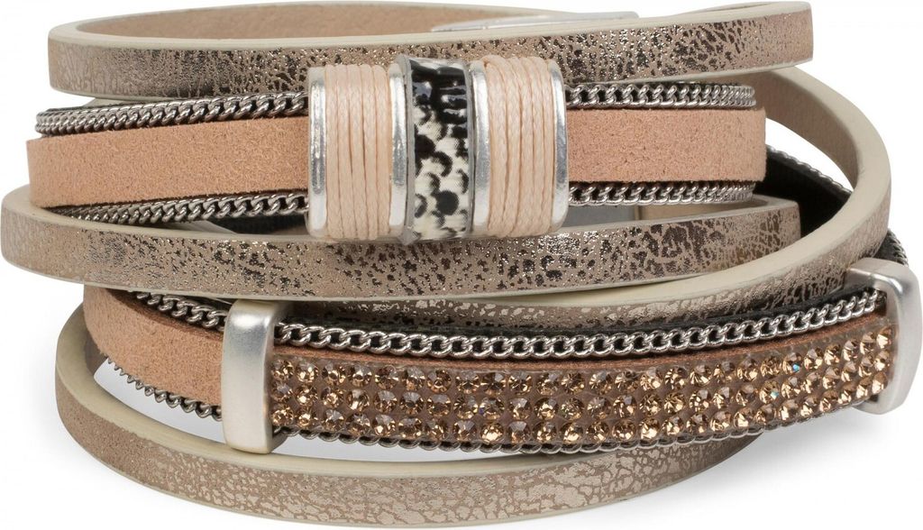 styleBREAKER Vintage Wickelarmband mit Strass, Gliederkette und Magnetverschluss, 3-Reihig, Armband, Damen 05040024
