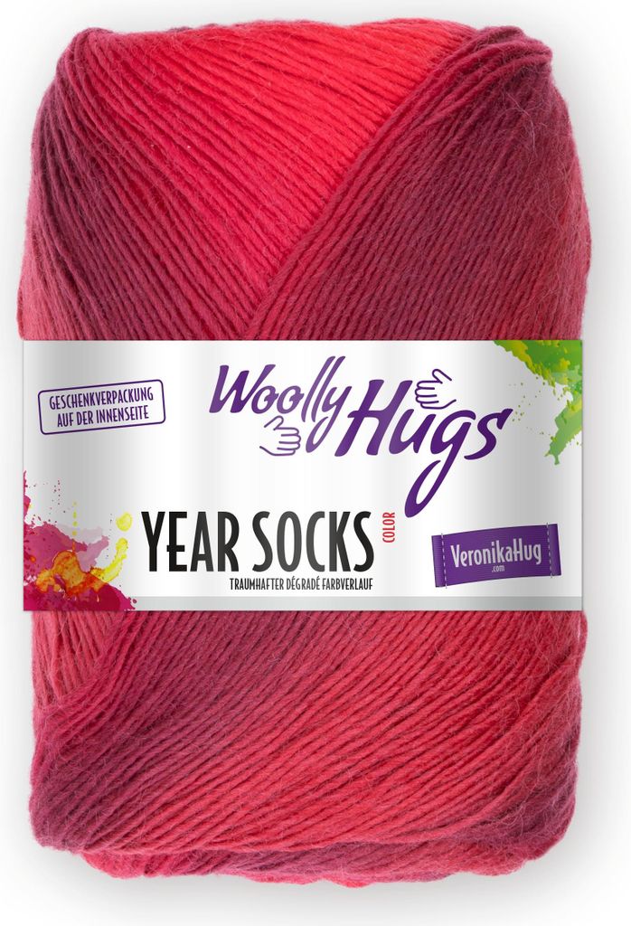 Woolly Hugs Year Socks 100g Sockenwolle/Dochtgarn mit Degradé-Farbverlauf, Perfekt für Double-Face Stricken, Strickgarn für Socken, Schals & Acc...