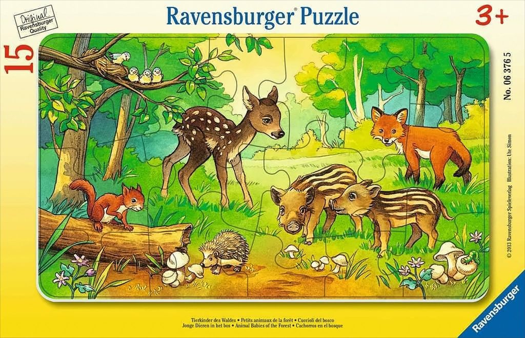 15 Teile Ravensburger Kinder Rahmen Puzzle Tierkinder des Produktbild 