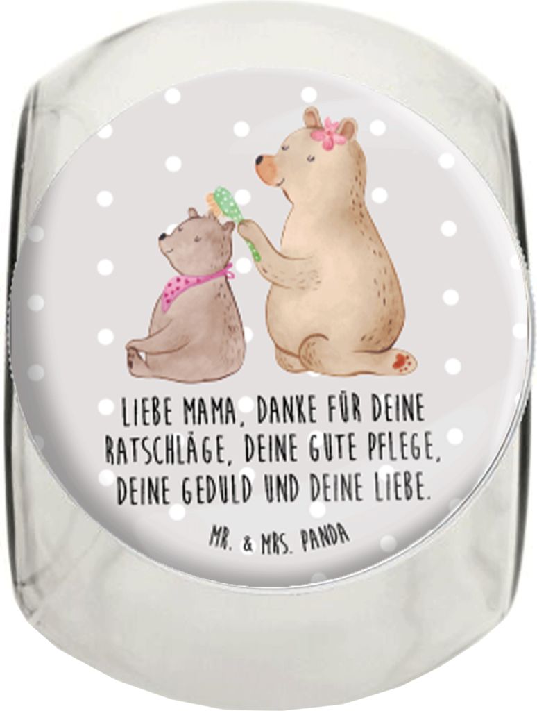 Mr. & Mrs. Panda keksdose glas Bär Kind XL 2000ml - Grau Pastell - Geschenk, Mama, Vorratsdose, Teedose, Familie, Bären, glasbehälter, Bonbonier...