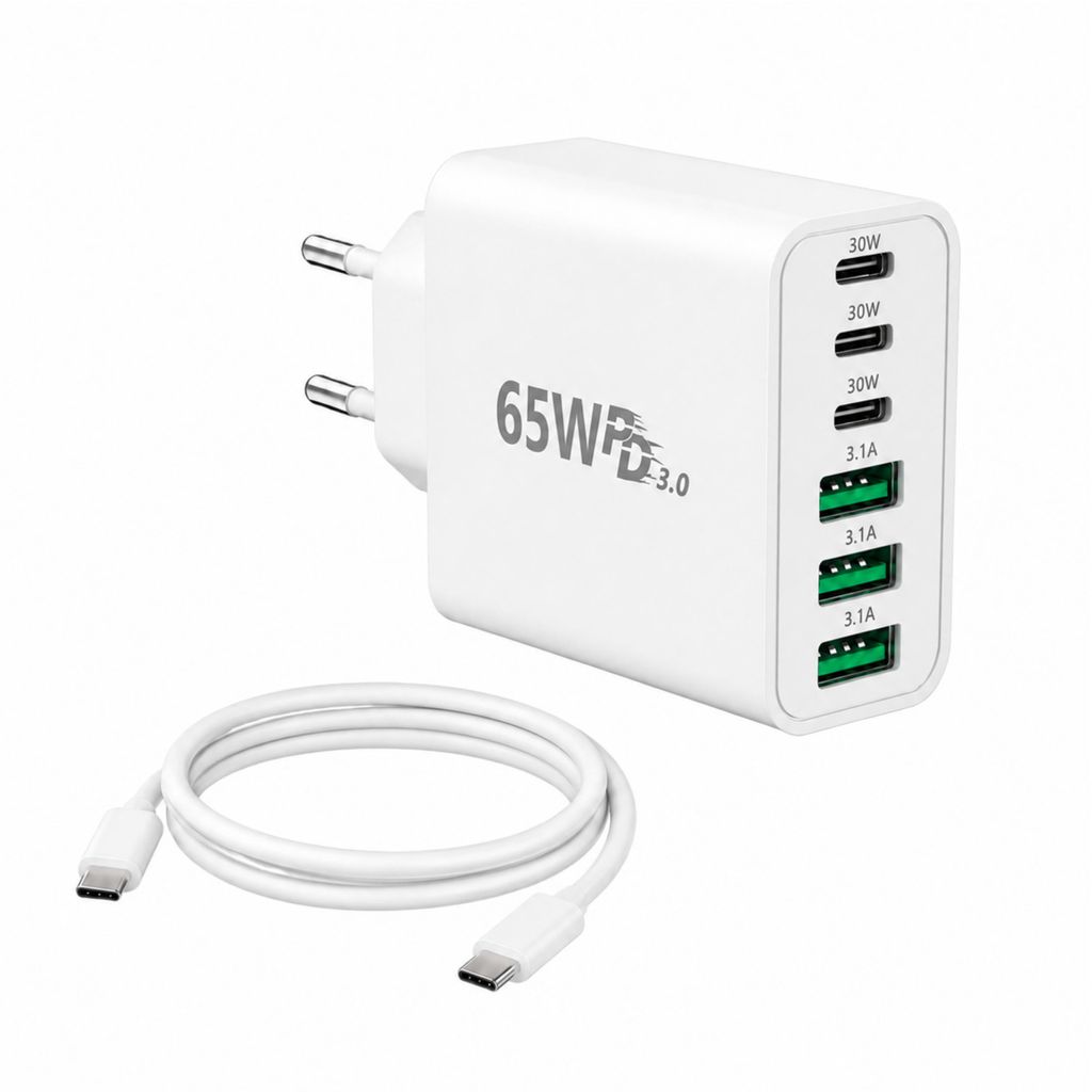 65W USB-C GaN Ladegerät mit 1m USB-C Ladekabel (20W) – Produktbild 