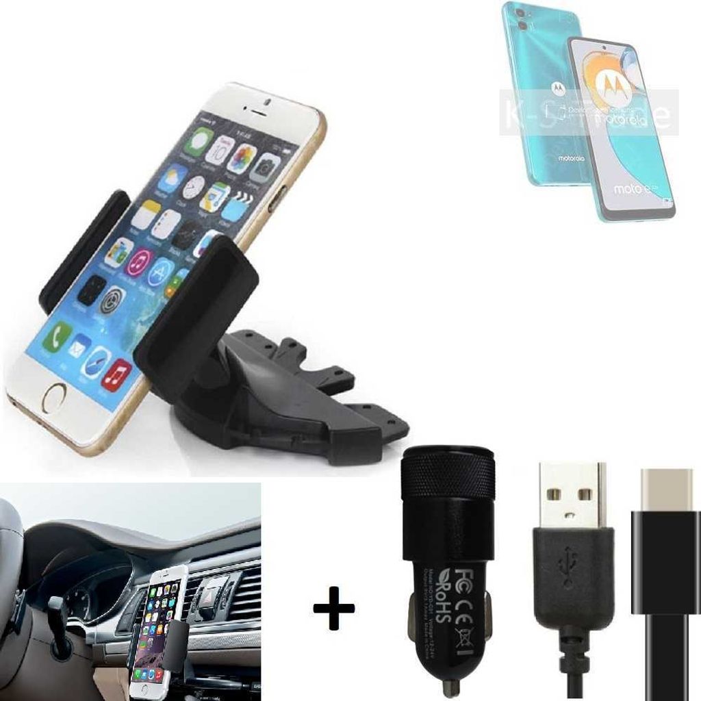 K-S-Trade CD Schlitz Handy-Halterung kompatibel mit Motorola Moto E22s Autohalterung KFZ-Halter Radio Handy Halterung 360° drehbar CD-Schacht inkl.