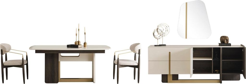 Esszimmer Set Pedro Holzwerkstoff Beige Weiß Anthrazit 180x98x79cm 245x47x86cm, Set:Typ-1
