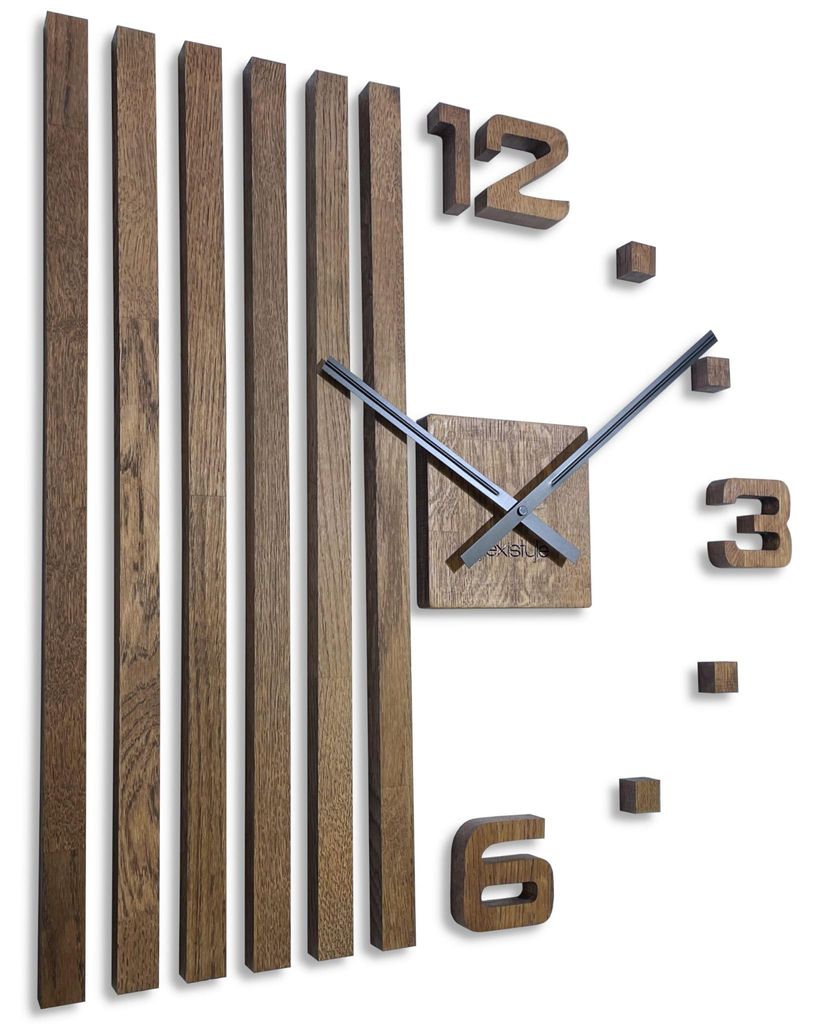 Wanduhren DIY Holz Eiche Lamellen große Wanduhr 60 cm 3D Produktbild 