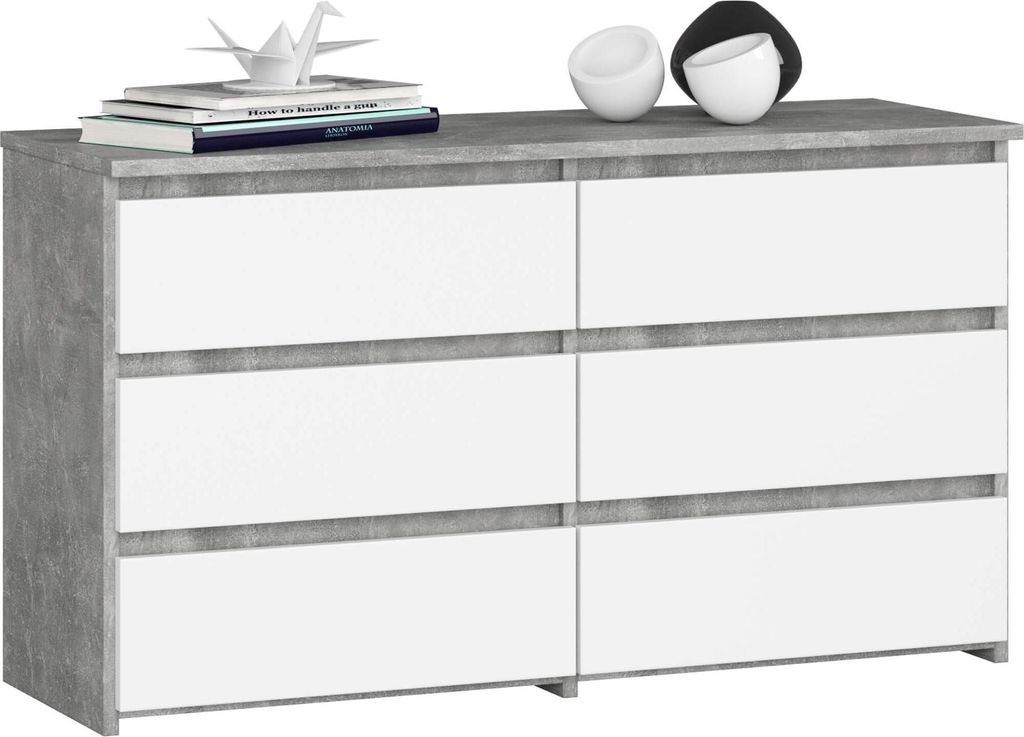 Akord Kommode 6 Schubladen Beton/Weiß 100X35X57 Cm