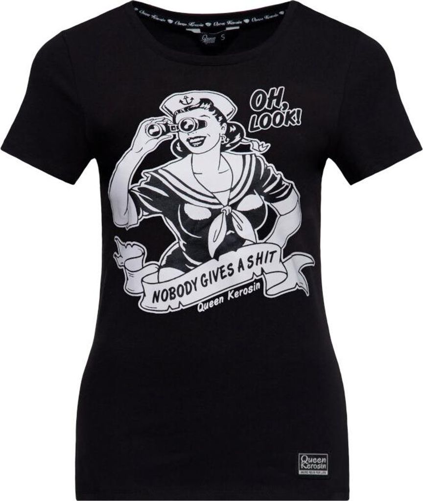 Queen Kerosin T-Shirt Damen nobody gives a shit schwarz XL