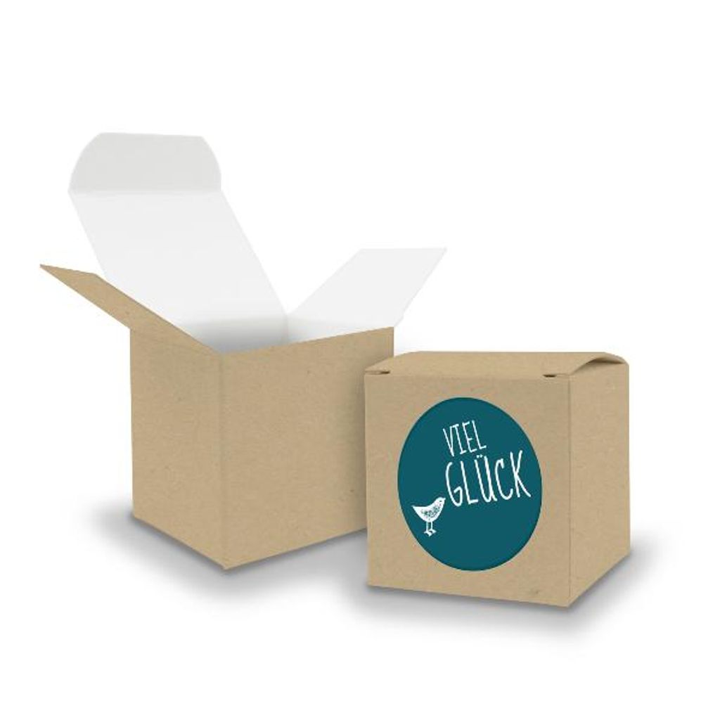 SET Viel Glück (Motiv13) 24x Faltschachtel Würfel 6,5cm BRAUN + Sticker