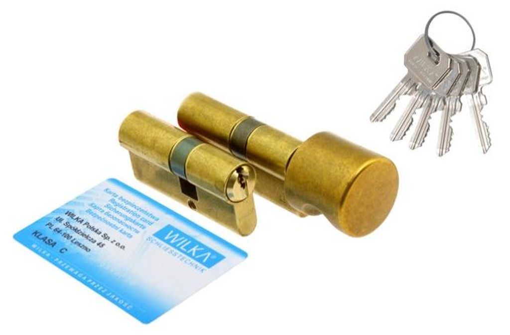 WILKA 1400 30/40 & 1405 40g/30 Zylinder-Set mit Knauf, Messing, 5 Schlüssel, Klasse C