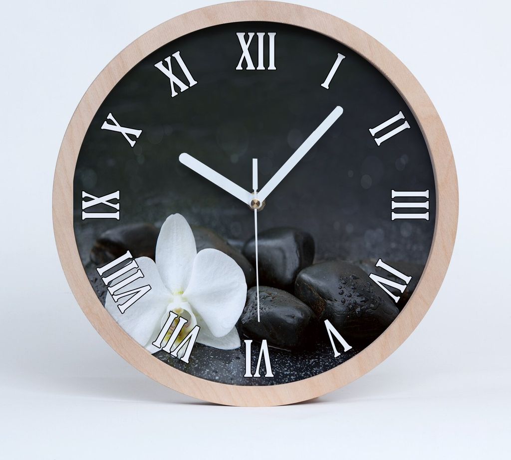 Holzuhr 30fi cm wanduhr - weiße Spitzen - Orchidee