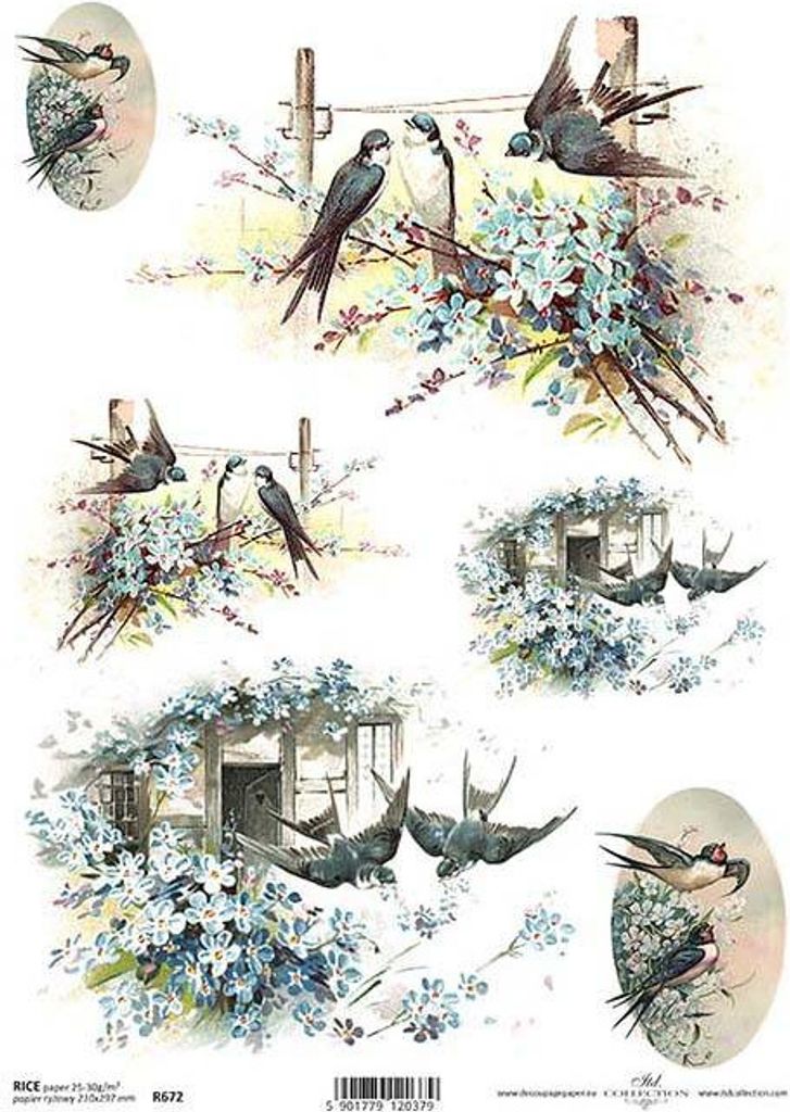 ITD Reispapier Decoupage Bastelpapier, Schwalben R0672