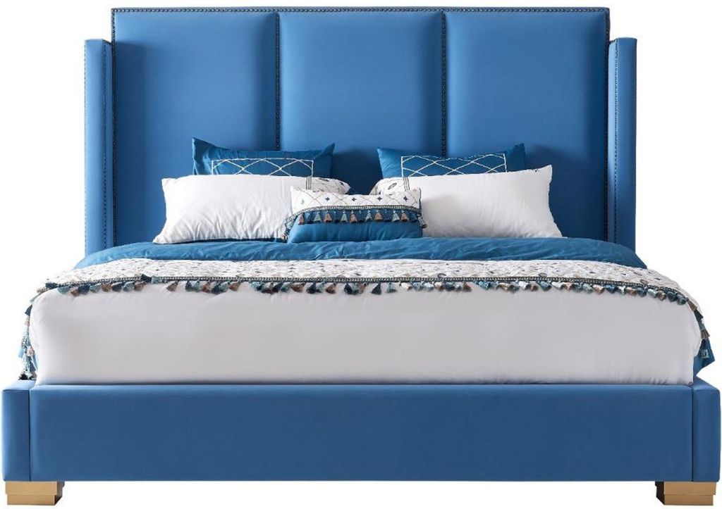 Schlafzimmer Design luxus Bett 150x200 Textil Doppel Bettgestell Blau Betten Neu