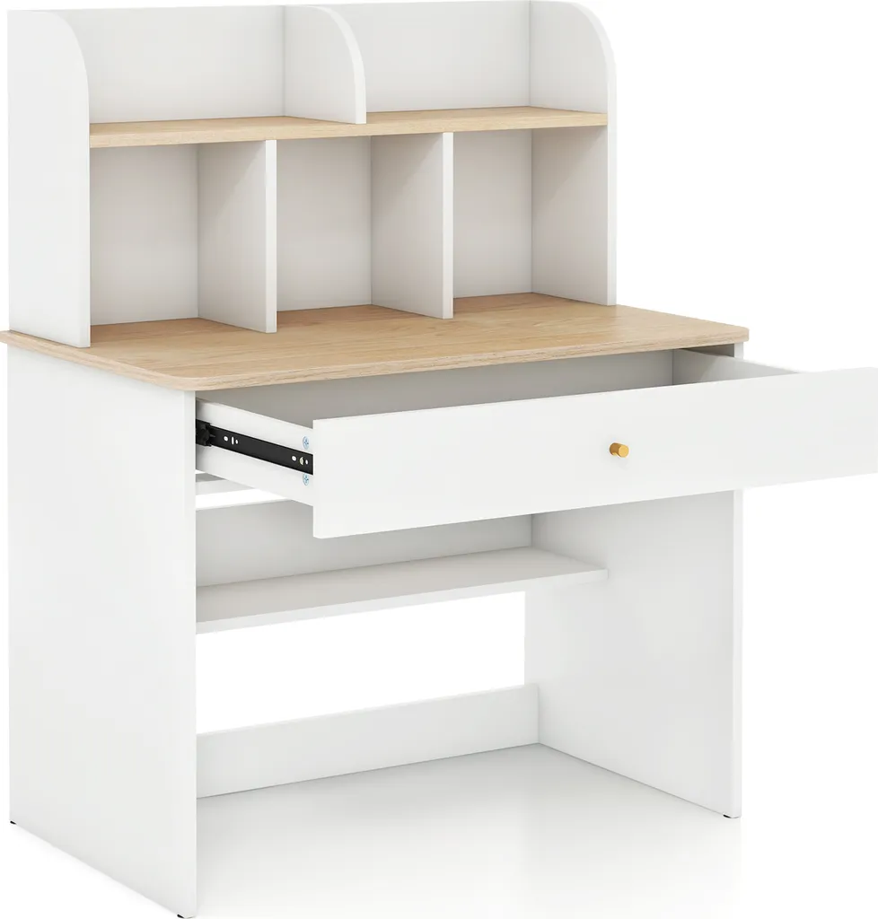 COSTWAY Tavolo Legno Bambini: Scrivania Robusta con Ripiani