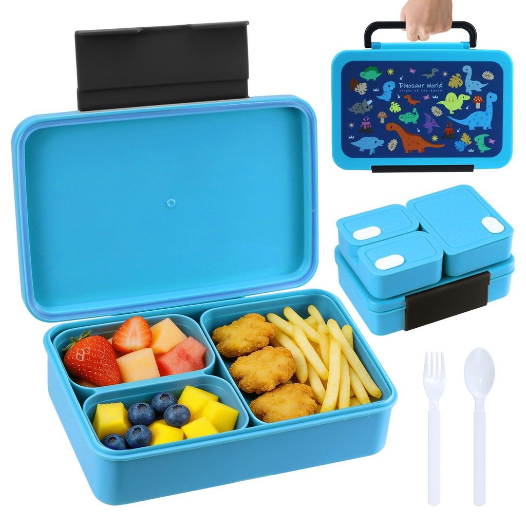 Lunchbox mit Fächern, 1200 ml Kinder-Lunchbox, auslaufsichere Bento-Box, 3-in-1 Bento-Box, Schul-Lunchbox, stapelbare Snackbox mit Deckel, BPA-fre...