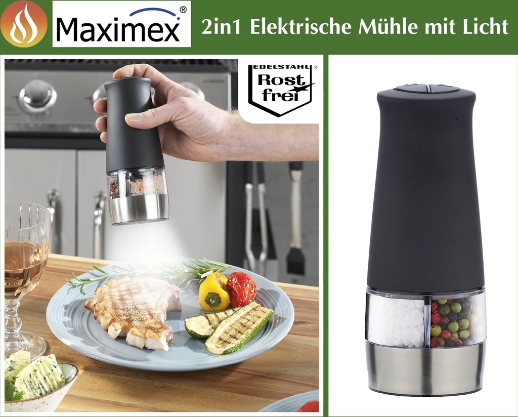 2in1 Elektrische Mühle mit Licht schwarz