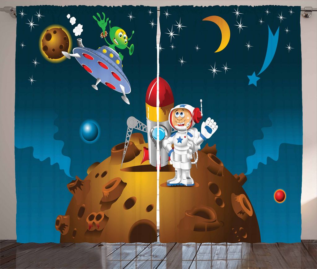 ABAKUHAUS Weltraum Rustikaler Vorhang, Menschliche Alien Freunde, Wohnzimmer Universalband Gardinen mit Schlaufen und Haken, 280 x 225 cm, Mehrfarbig