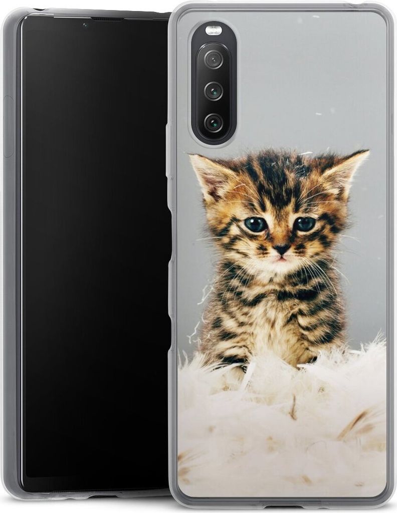 DeinDesign Slim Hülle für Sony Xperia 10 III Silikon Case Ultra Dünn Handyhülle Feder Haustier Katze