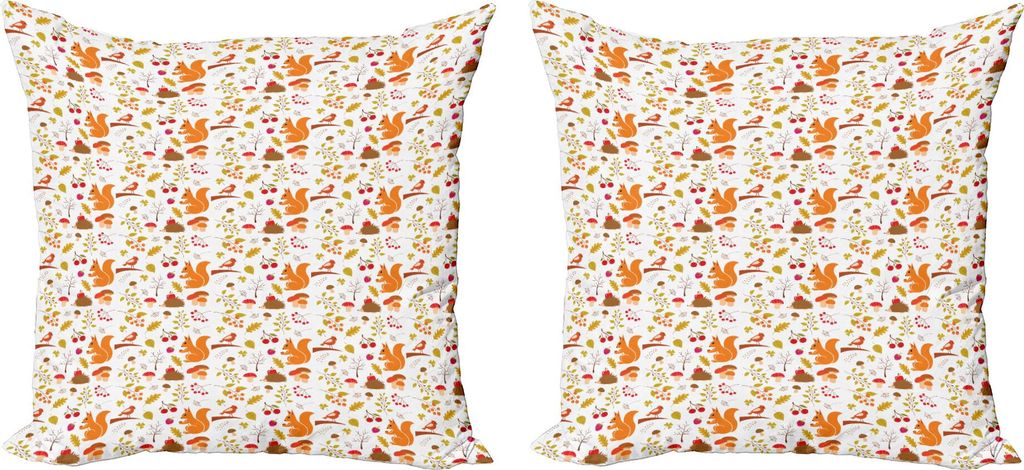 ABAKUHAUS Wald Kissenbezug Set (2Stück), Herbst-Blumen Elemente Beeren Pilze Blätter Vögel Herbstsaison Muster Natur, 40 x 40 cm, Mehrfarbig