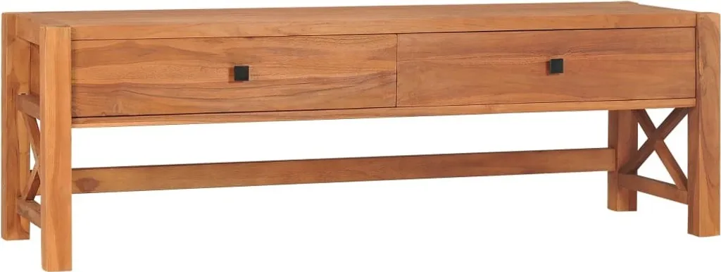 Banc TV en bois de teck naturel 140cm - Meuble bas de salon exotique