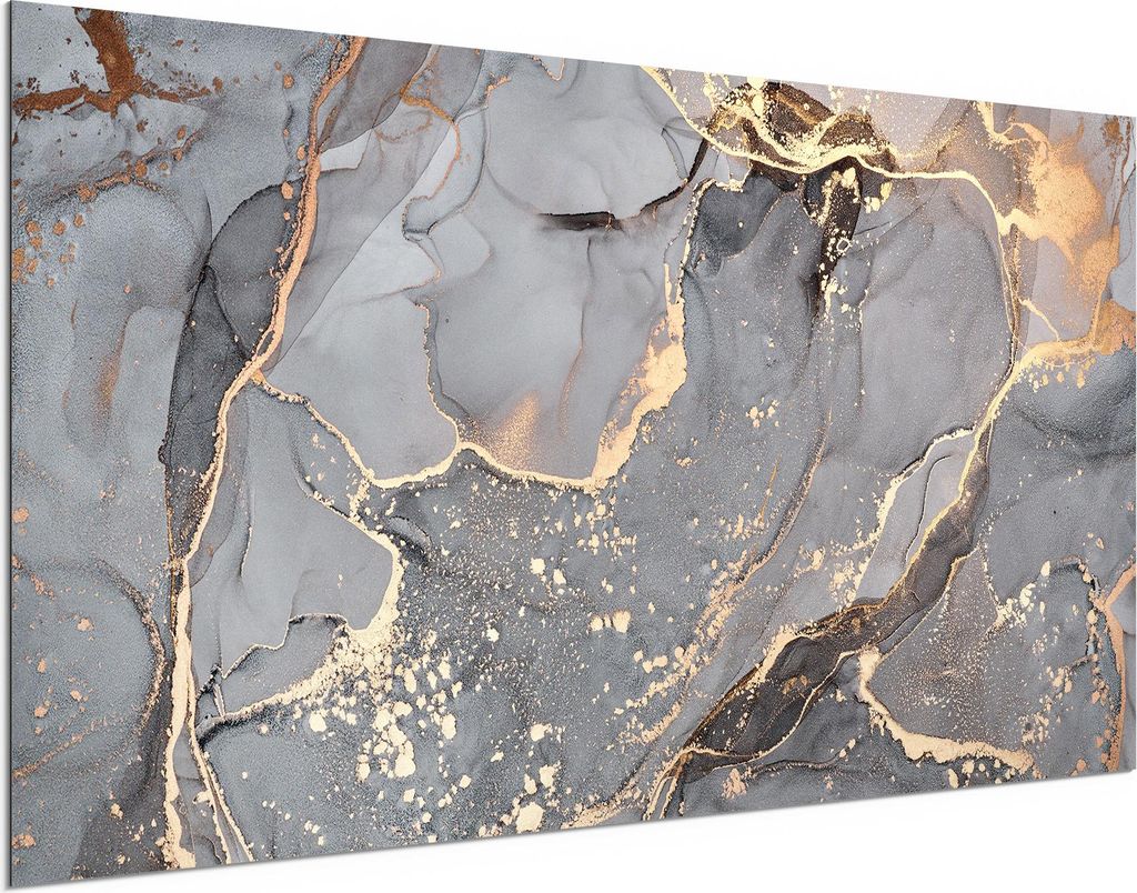 DEQORI Alu-Dibond Bild Weiß 100x50 cm 'Elegantes Marmormuster' Wandbild Metall dünn