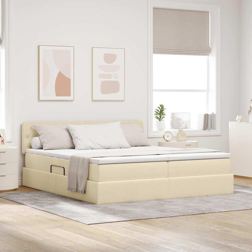 "Schlussverkauf" Bett mit LED-Lichtleisten mit Kopfteil Creme 180x200 cm Stoff - Klassische Betten C41