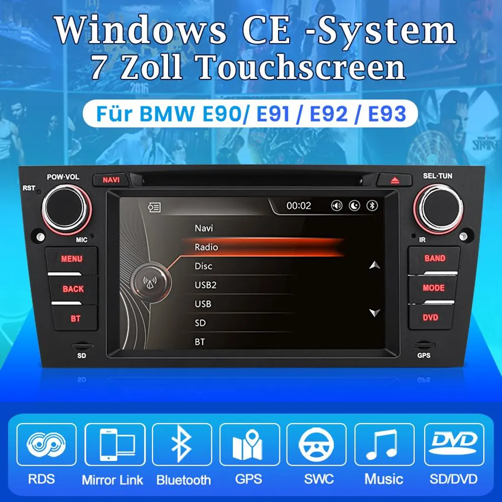 Station Multimédia GPS 7" pour BMW Série 3 E90 à E93 Bluetooth et RDS