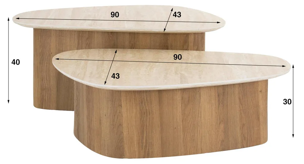 Table basse gigogne FURNLUX Romano chêne et beige de 90 cm