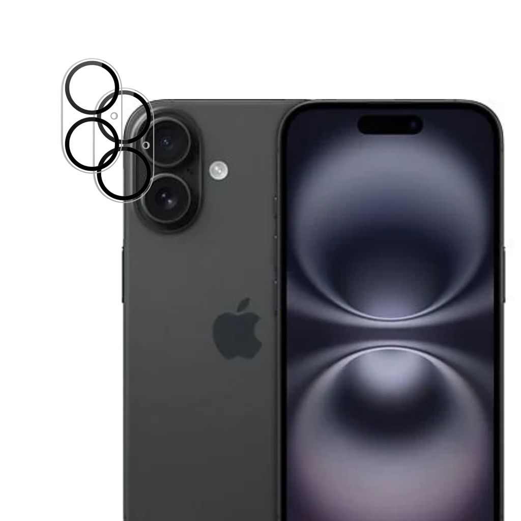 2x Kameraschutzfolie für iPhone 16 Doppelpack Linsenschutz mit schwarzen Ringen