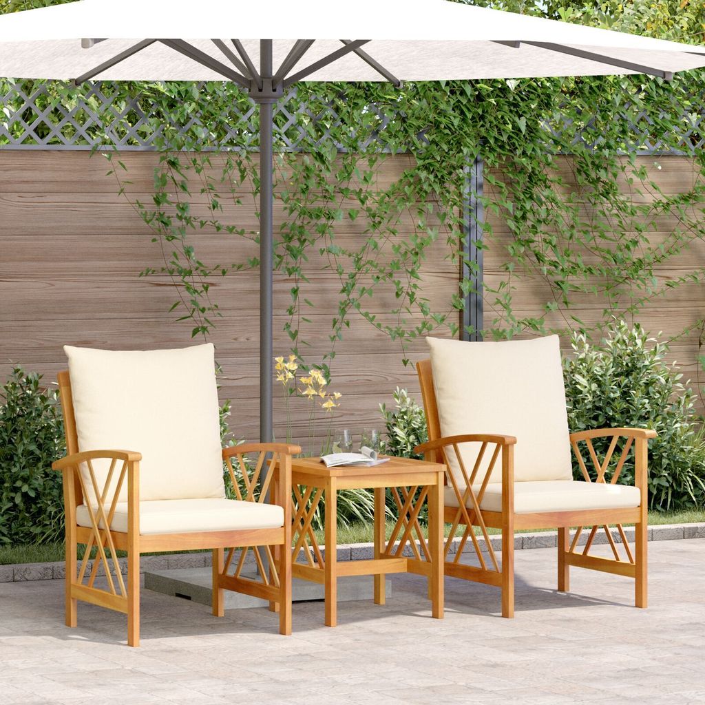 Möbel 3-tlg. Garten-Lounge-Set mit Kissen Massivholz Akazie - Sitzgruppe 4106449